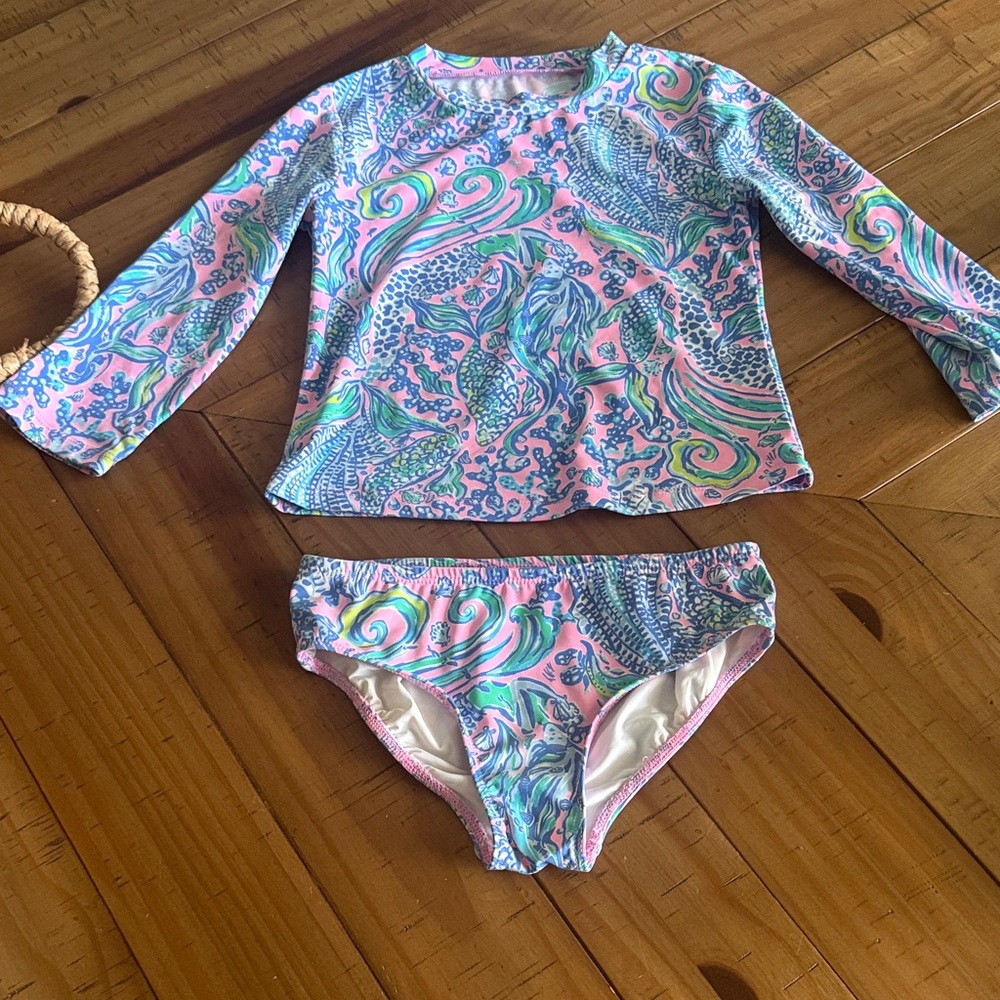 Lilly Pulitzer Pink and Blue Kids Swim Rashguard - Picture 2 of 9